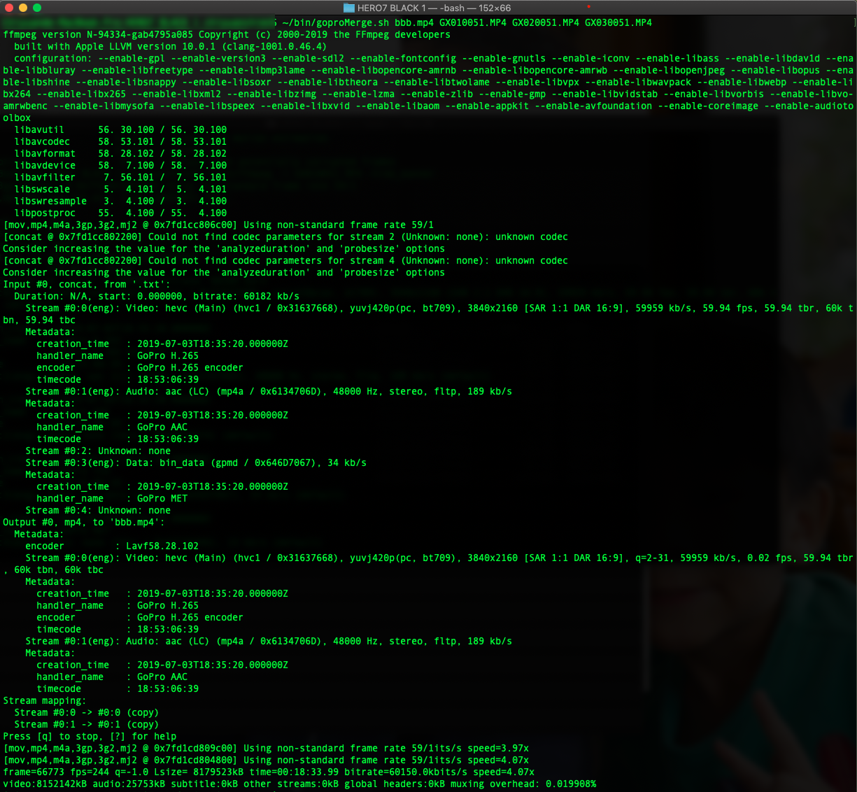 使用 ffmpeg 合併 GoPro Hero 7 影像